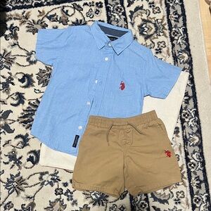 U.S.POLO ASSN. Light Blue and Tan 4T Kids Set